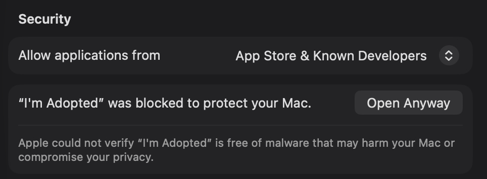 Open Anyway in Privacy & Security